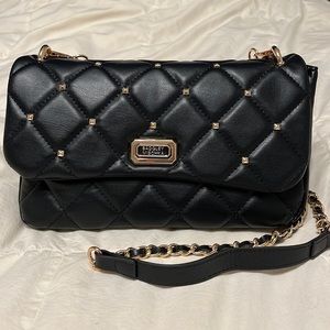 Black Quilt Stitching Purse with Gold Studs